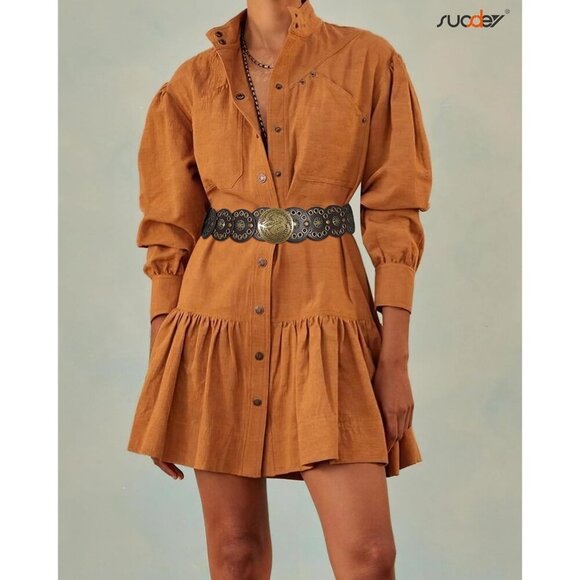 Western Women Leather Belt Faux Leather Wide Waist Pony Concho Boho Style main image 4